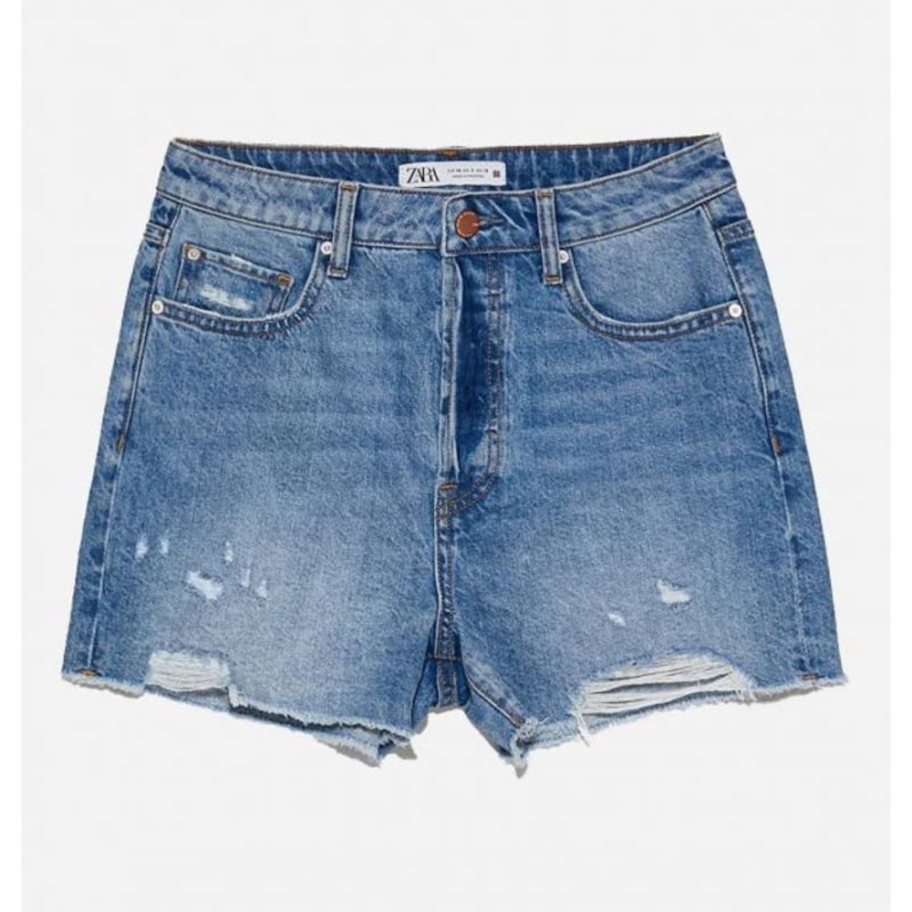 NWT Zara Button Fly Ripped Distressed Cut-Off Denim Shorts Size 2 US